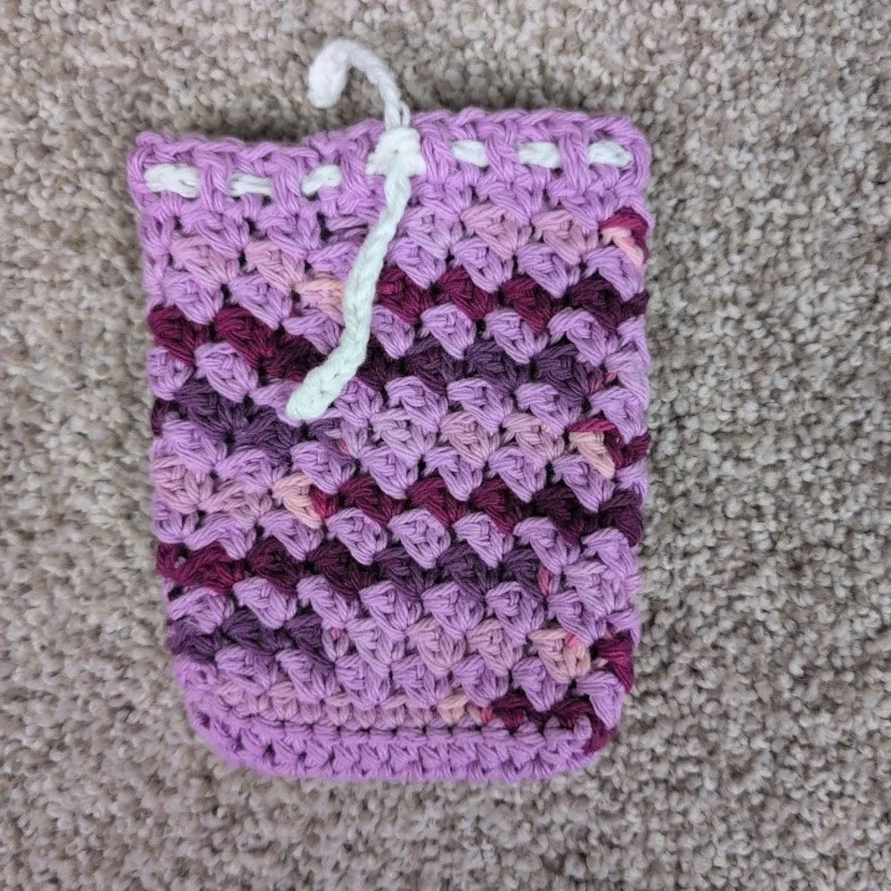 Handmade Crochet Soap Saver Pouch Orchid‎ Purple Exfoliating Drawstring